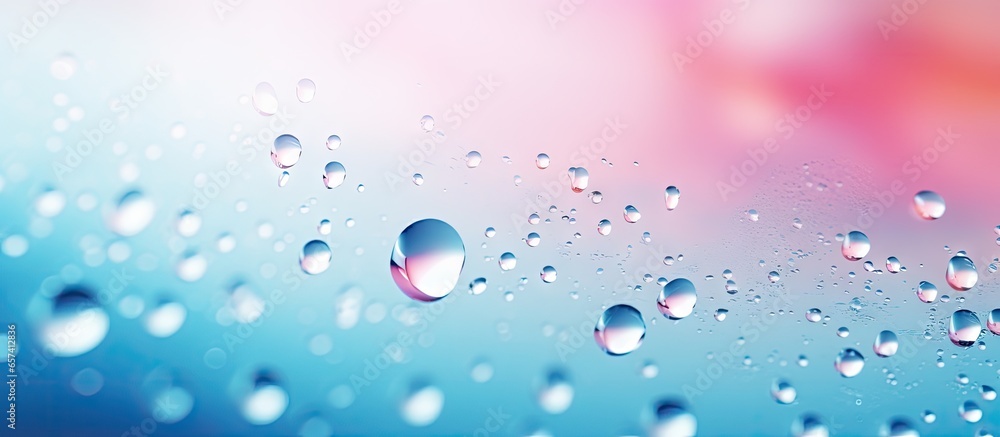Selective focus on dropped water splashes isolated pastel background Copy space