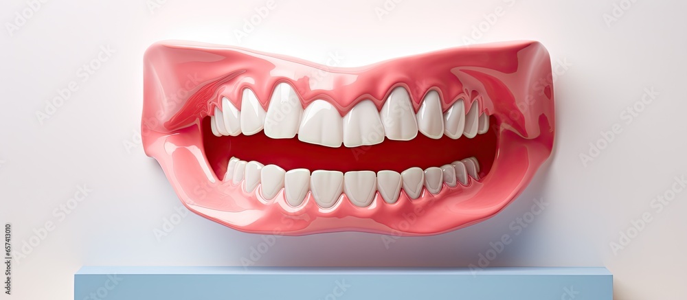 Teeth and tongue molds in various colors on a isolated pastel background Copy space GZUG76WE Teeth and tongue molds in various colors on a isolated pastel background Copy space GZUG76WE