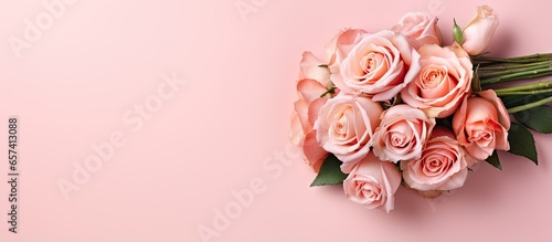 Roses in wedding bouquet alone on isolated pastel background Copy space