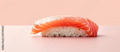 Salmon sushi nigiri isolated in isolated pastel background Copy space