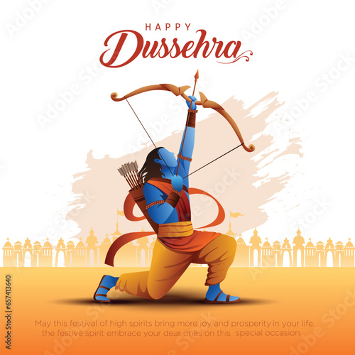 Happy Dussehra festival of India. of Lord Rama killing Ravana. vector illustration design
