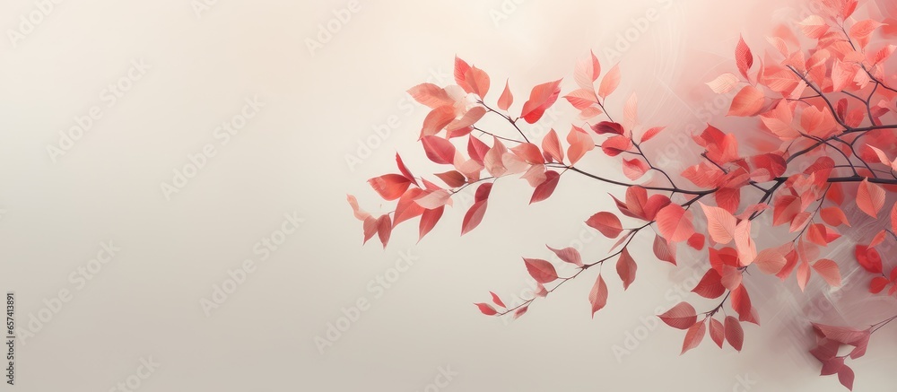 Red leaves imprinted on isolated pastel background Copy space