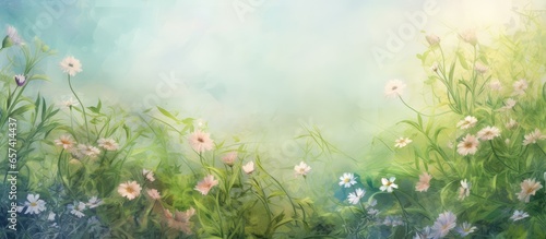 small plant garden on the lawn isolated pastel background Copy space