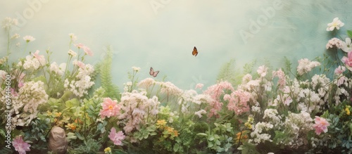 small plant garden on the lawn isolated pastel background Copy space