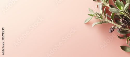 Thyme spice on a isolated pastel background Copy space