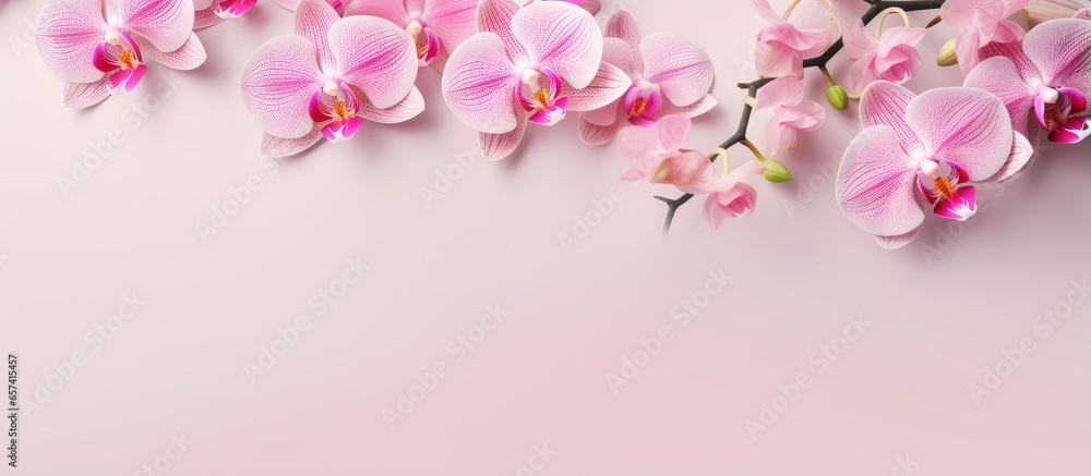 Pink flower on isolated pastel background Copy space