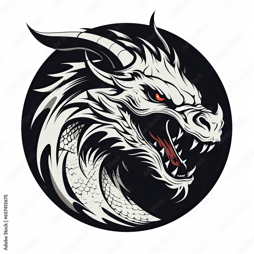 Tribal dragon tattoo design illustrated in a round vector format on ...