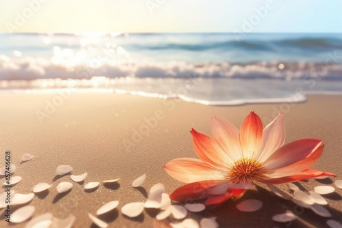 anime style background, view of a flower being washed by the waves