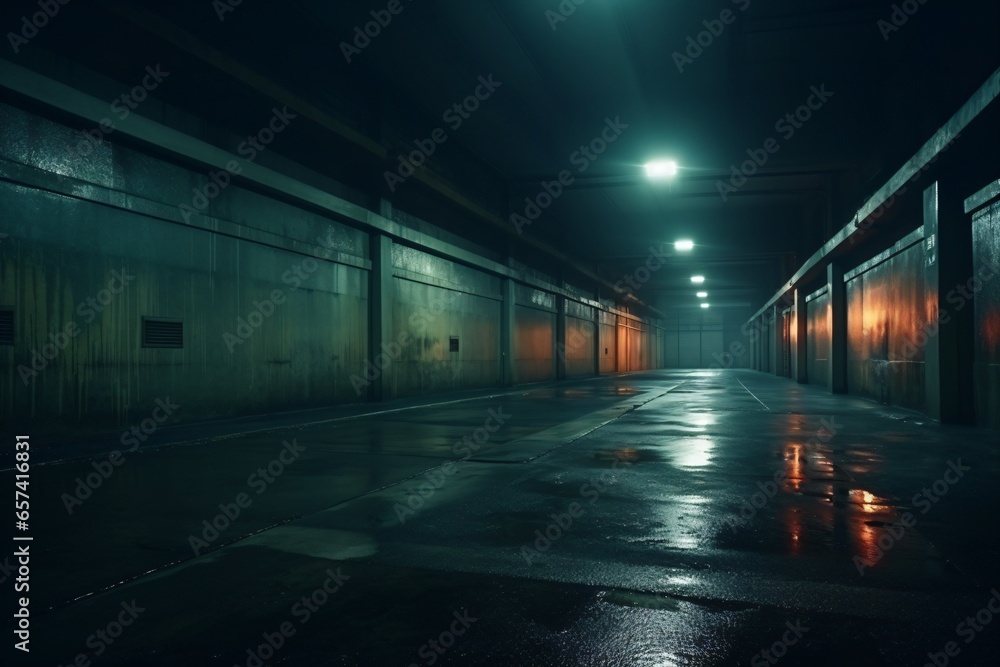 Empty parking lot with dim lighting and grunge theme
