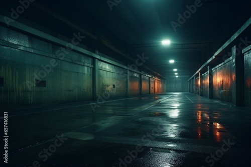 Empty parking lot with dim lighting and grunge theme