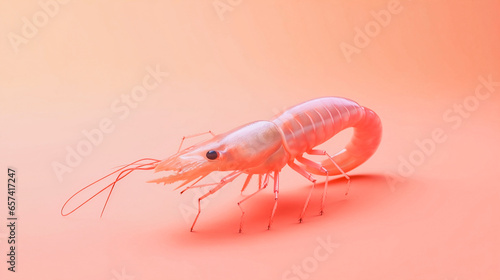 fresh transparent red orange shrimp isolated on orange background, closeup, portrait - Generative AI