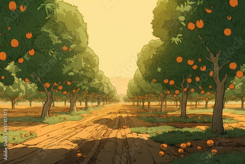 anime style orange grove view
