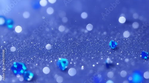 Sapphire glitter bokeh background. Unfocused shimmer royal blue sparkle. Crystal droplets wallpaper  