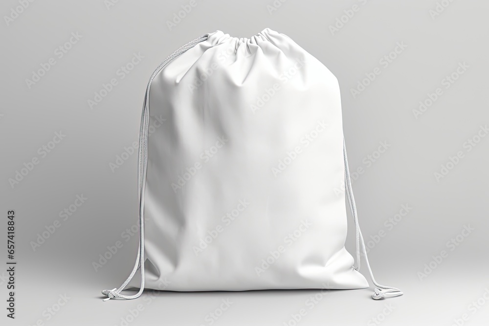 white drawstring bag isolated on a white background - obrazy, fototapety, plakaty 