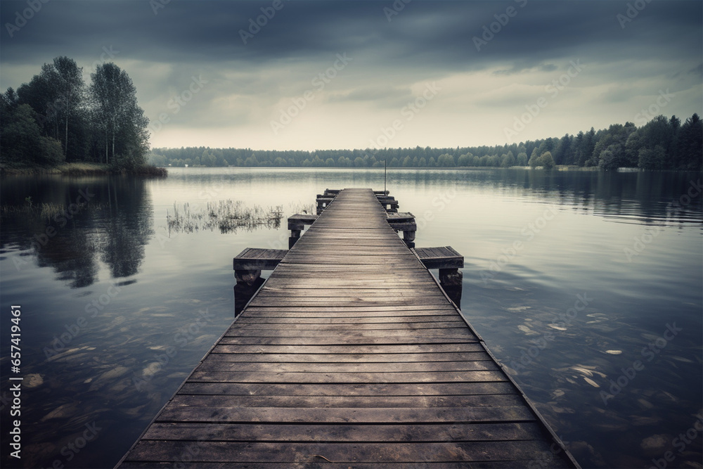 photo of a wooden dock on the lake
