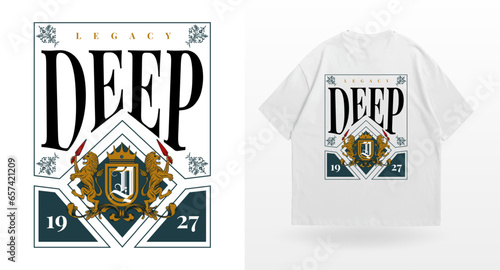 logo slogan graphic, retro college university victorian with sport, shield and lions. ornaments and geometric graphics, health and fitness club summer SS23 tennis crest sport 