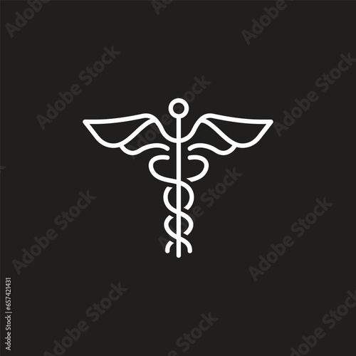 Caduceus health symbol Asclepius's Wand icon black color
