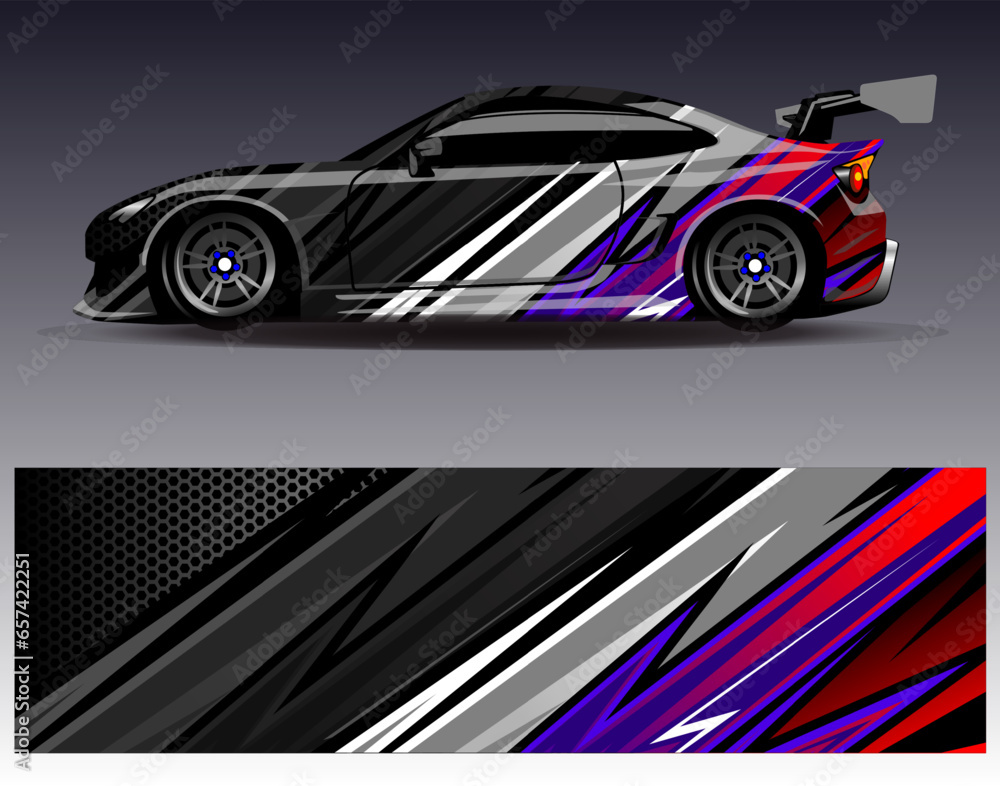 Car wrap design vector.Graphic abstract stripe racing background designs for vehicle, rally, race, adventure and car racing livery Car wrap design vector.Graphic abstract stripe racing background designs for vehicle, rally, race, adventure and car racing livery