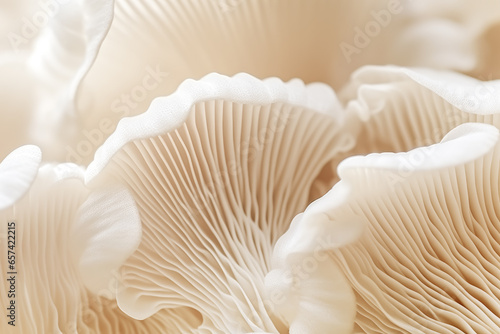 Mushroom texture pattern for design and decoration. Beautiful light mushrooms macro background. Edible mushrooms texture. Oyster mushroom pattern. Closeup