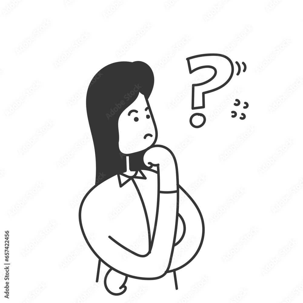 hand drawn doodle person doubts with question mark symbol illustration vector
