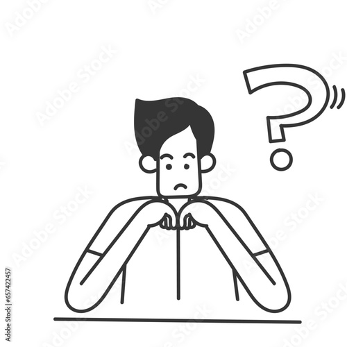 hand drawn doodle person doubts with question mark symbol illustration vector