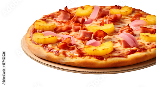 Pizza Hawaïenne (nourriture italienne), focus en gros plan, avec transparence sans background
