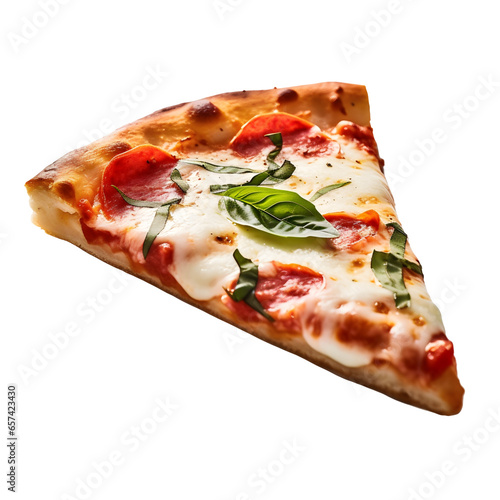 Part de Pizza Margherita (nourriture italienne), focus en gros plan, avec transparence sans background