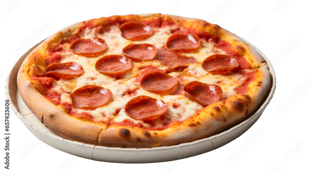 Pizza Pepperoni (nourriture italienne), focus en gros plan, avec transparence sans background