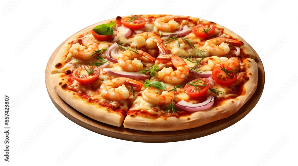 Pizza aux Fruits de Mer (nourriture italienne), focus en gros plan, avec transparence sans background