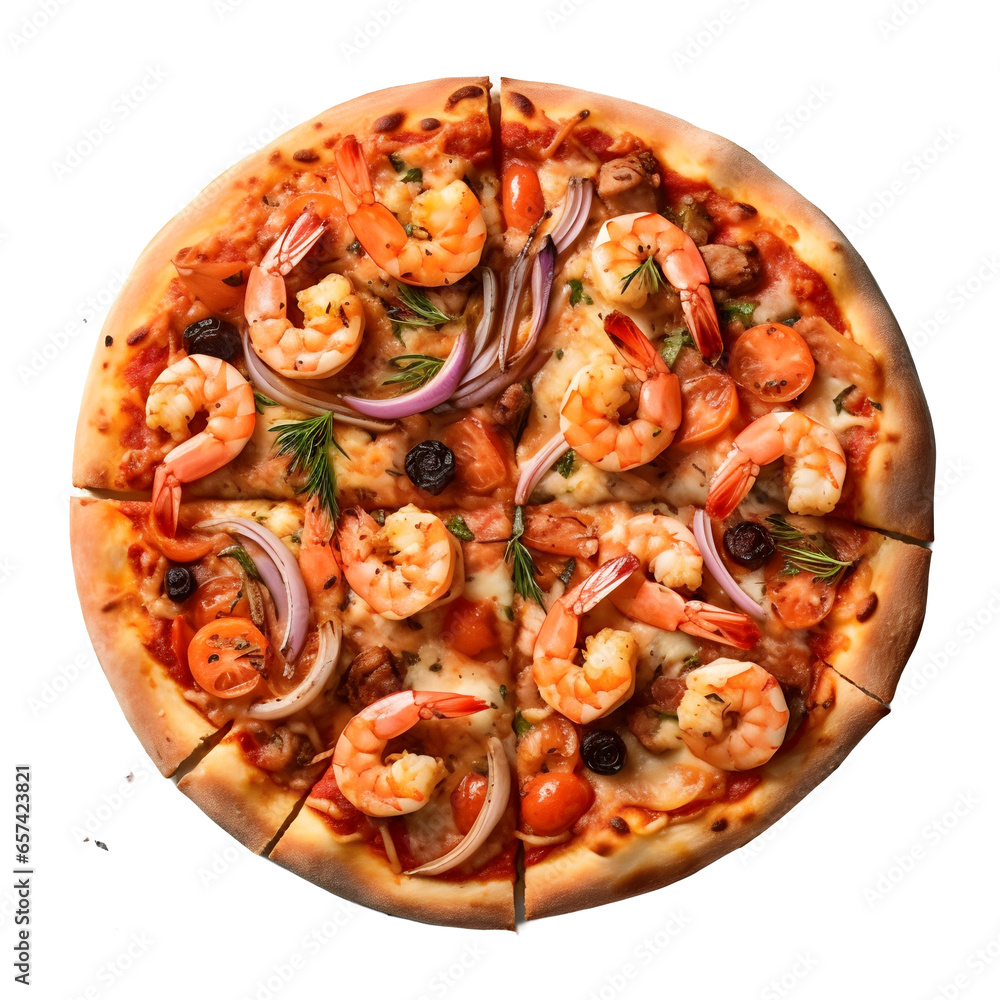 Pizza aux Fruits de Mer (nourriture italienne), focus en gros plan, avec transparence sans background