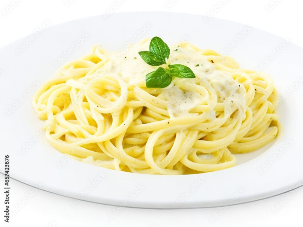 Default Plate of fettucini alfredo with garnish isolate Default Plate of fettucini alfredo with garnish isolate