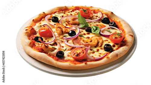 Pizza aux Fruits de Mer (nourriture italienne), focus en gros plan, avec transparence sans background