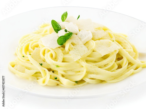 Default Plate of fettucini alfredo with garnish isolate