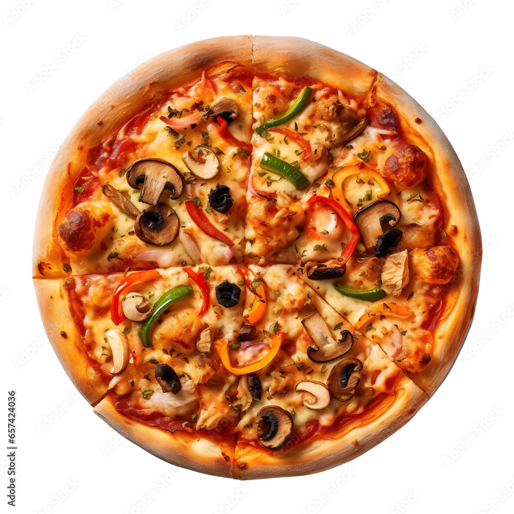 Pizza Végétarienne (nourriture italienne), focus en gros plan, avec transparence sans background