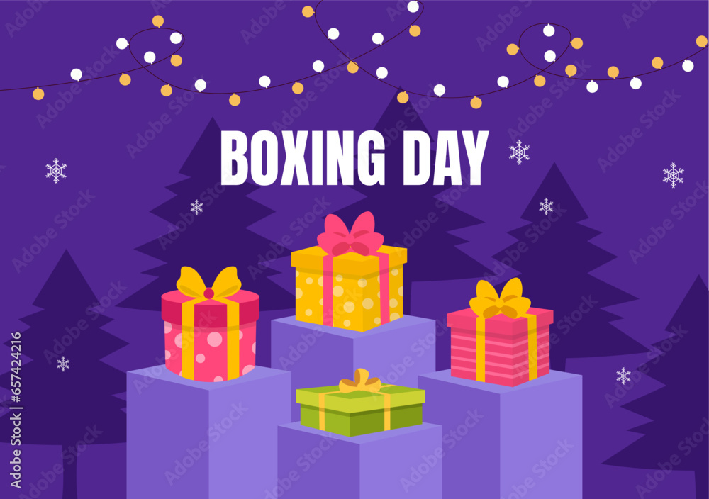 Boxing Day Sale Vector Illustration with Discount Special Offer Tag Price and Gift Box in Flat Cartoon for Promotion Advertising Background Design Boxing Day Sale Vector Illustration with Discount Special Offer Tag Price and Gift Box in Flat Cartoon for Promotion Advertising Background Design