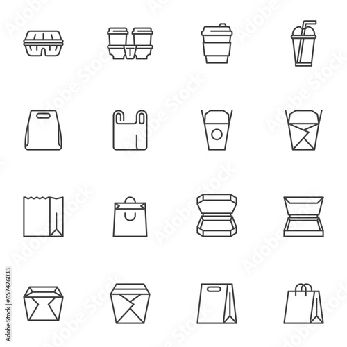Food packaging collection line icons set