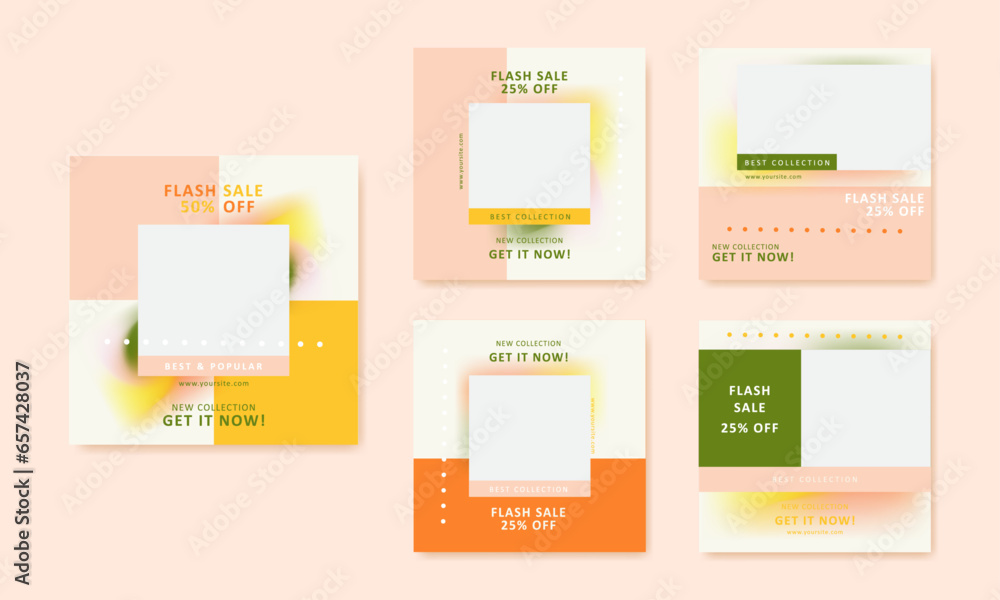 set of trendy watercolor modern square template with colorful design for social media post or banner and ads