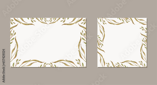 set of watercolor autumn leaves frame background. horizontal and square template design good for greeting page feed, banner, wedding, party, and shower announcements or thankyou elements
