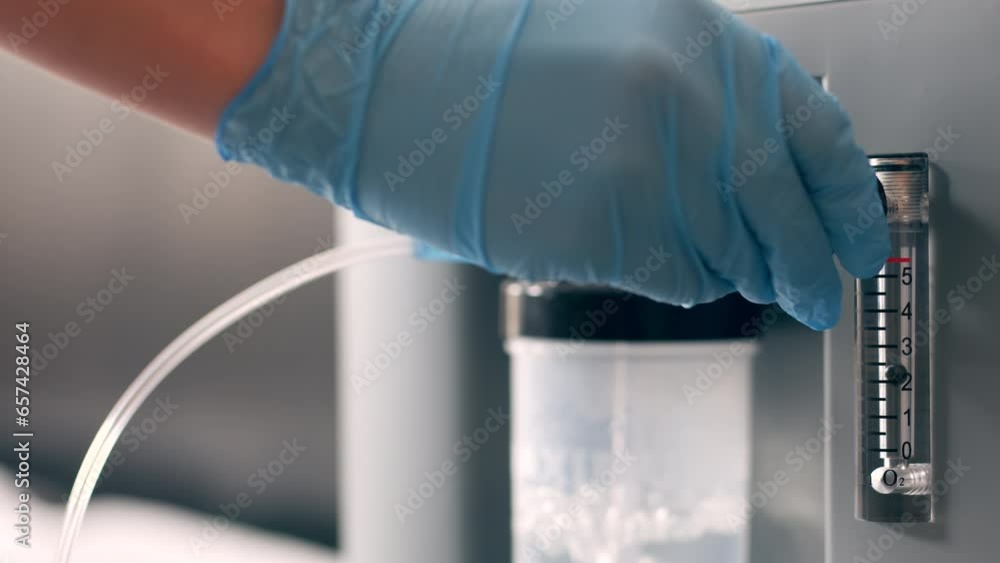 medical professional includes closeup oxygen generator, low oxygen