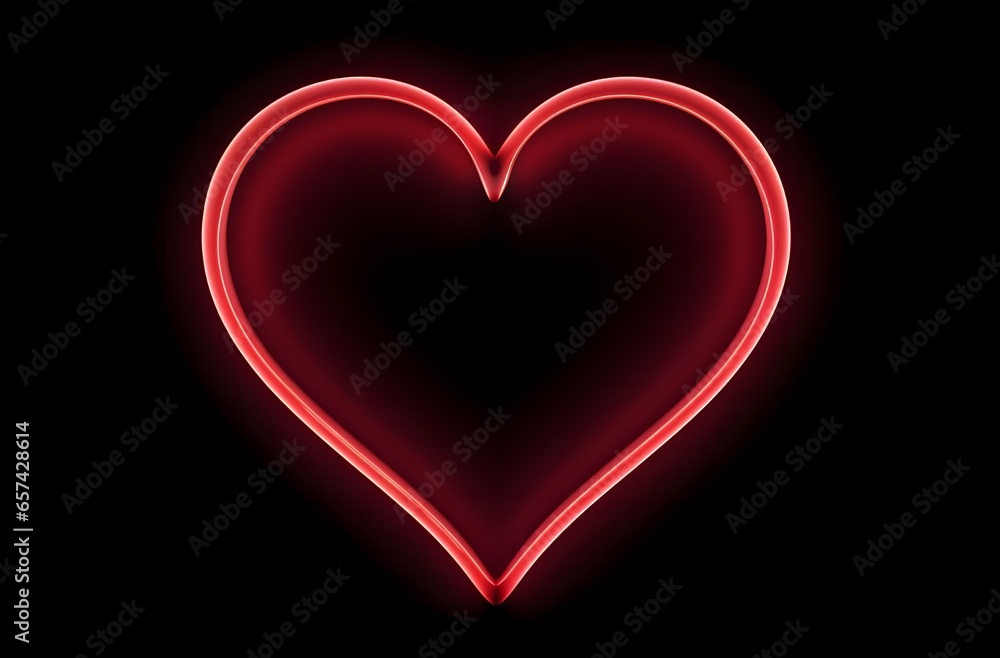 a bright red neon heart glowing in the black, in the style of personal iconography