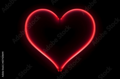 a bright red neon heart glowing in the black  in the style of personal iconography
