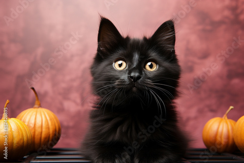 黒猫とかぼちゃの秋のハロウィン背景 © Nagi Mashima
