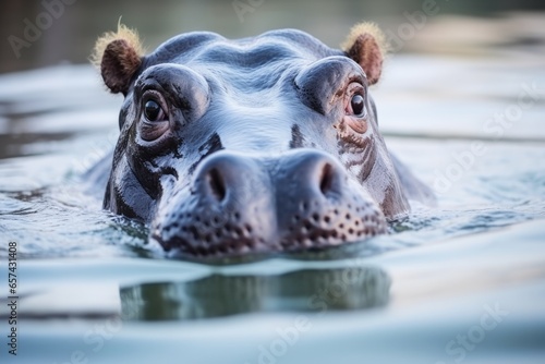 Hippo open muzzle in river water