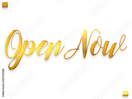 Open Now Gold Text Calligraphy Transparent PNG Image