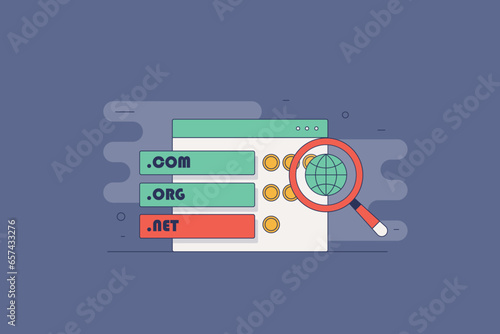 Finding domain name, Business domain name, Domain name search, Buy website domain, Domain registration, Vector illustration background