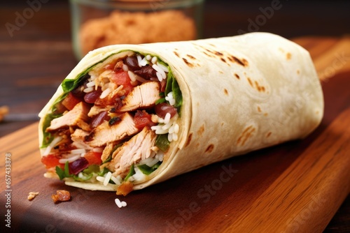 a chicken burrito with visible strips of grilled meat