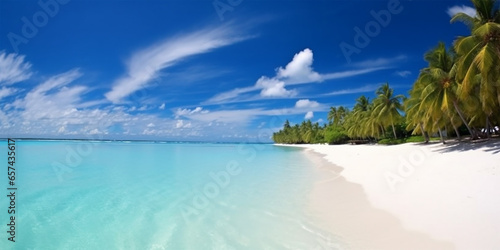 pristine sandy beach with fine white sand meeting the gentle roll of turquoise ocean waves