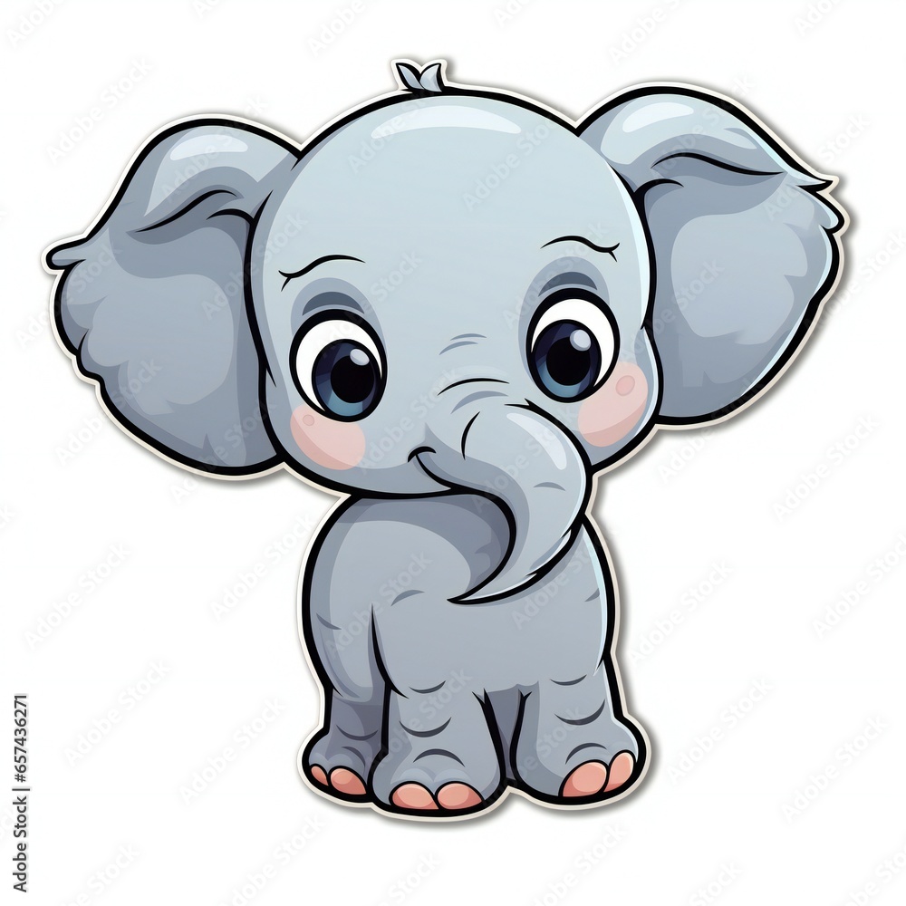 Cartoon character cute elephant illustration isolated. Cartoon baby elephant print for clothes, stationery, books, merchandise. Toy baby elephant character banner, background. sticker