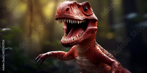 Fierce red dinosaur baring its teeth  Ferocious Red Dinosaur with Bared Teeth photo