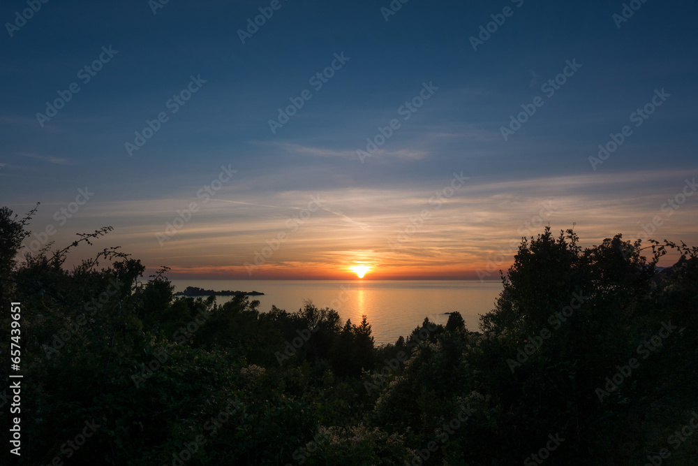 Gorgeous sunset to the sea from the western part of Greece, the Mathraki island